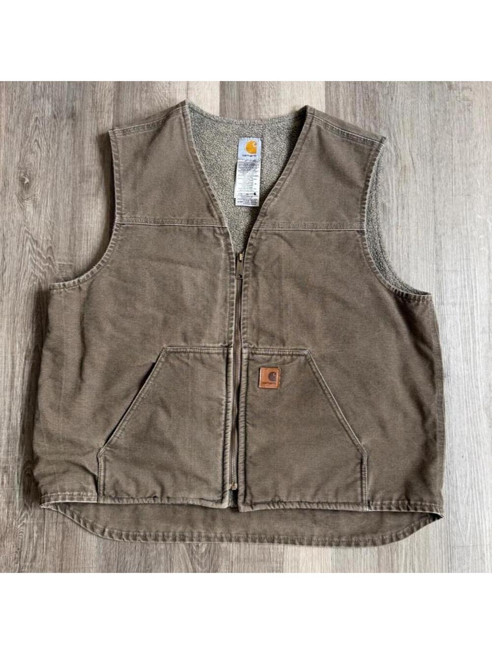 vintage Carhartt Sandstone Sherpa-Lined Rugged Vest sz XL